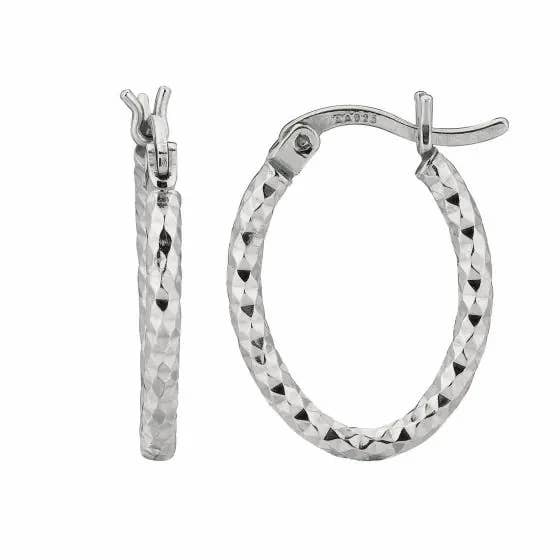 Sterling Silver 2x10MM Diamond Cut Oval Hoop Earring for wholesale by Elise jewelry