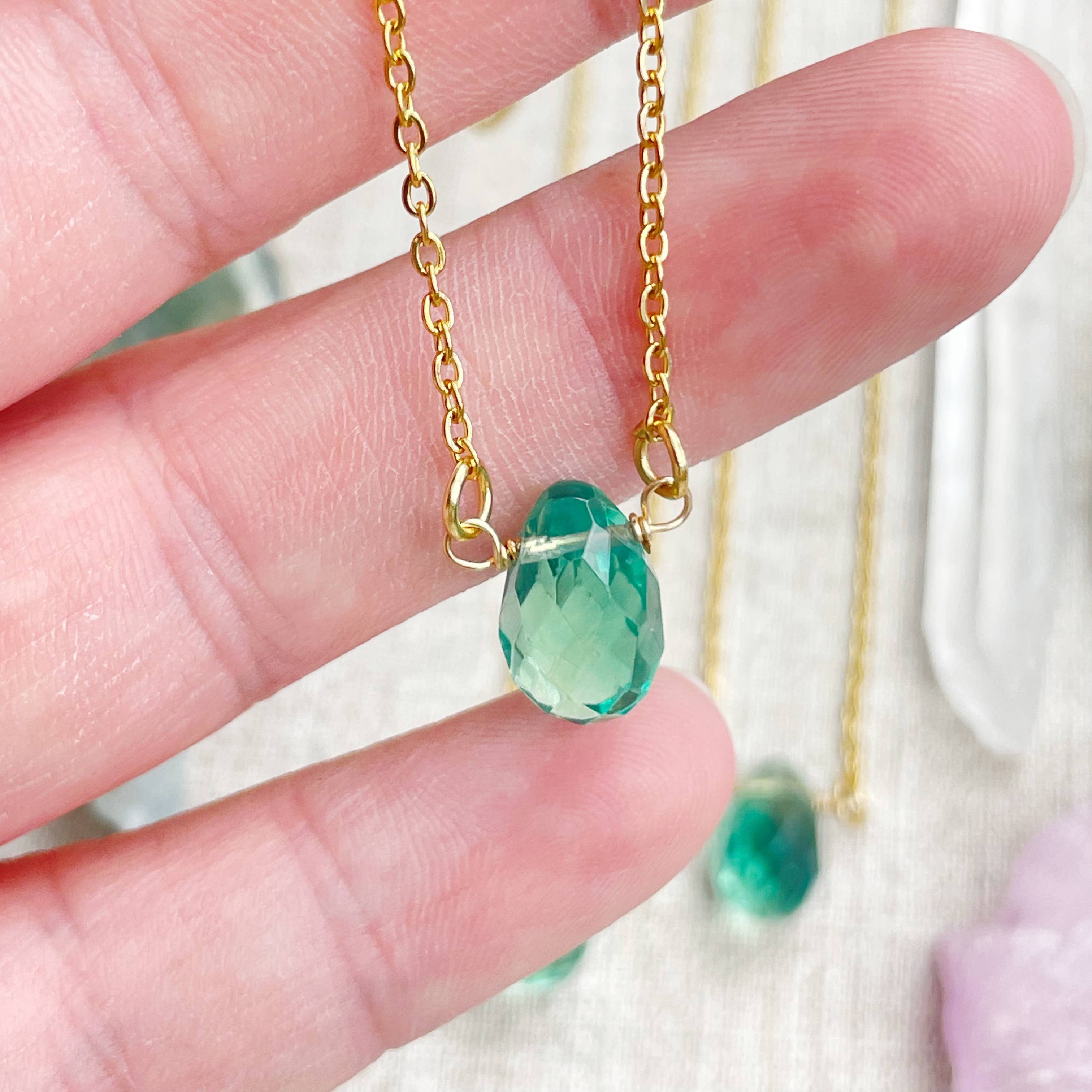 Ewelina Pas Jewelry - Wholesale Pendant/Charm Necklace - Green Fluorite Faceted Briolle Drop Delicate Necklace9
