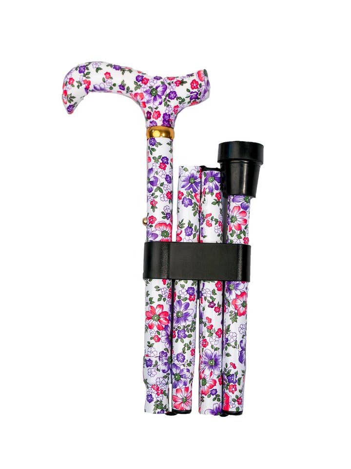 Canne pliante à motif de fleurs aquarellées pour la vente par WC Walking Canes