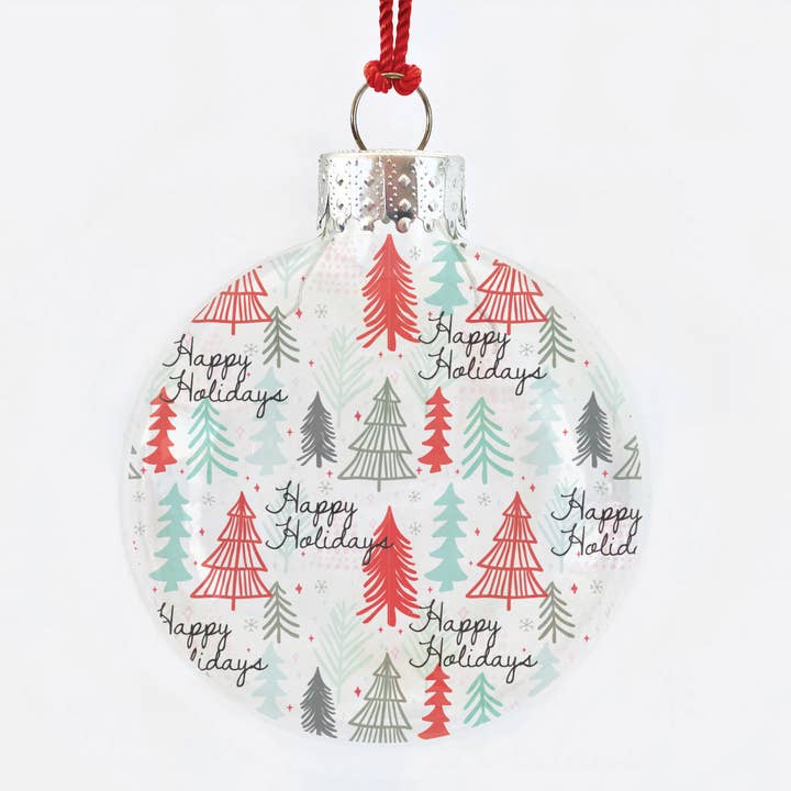 Happy Holidays Trees See-Through Glass Ornament for wholesale by Skel & Co