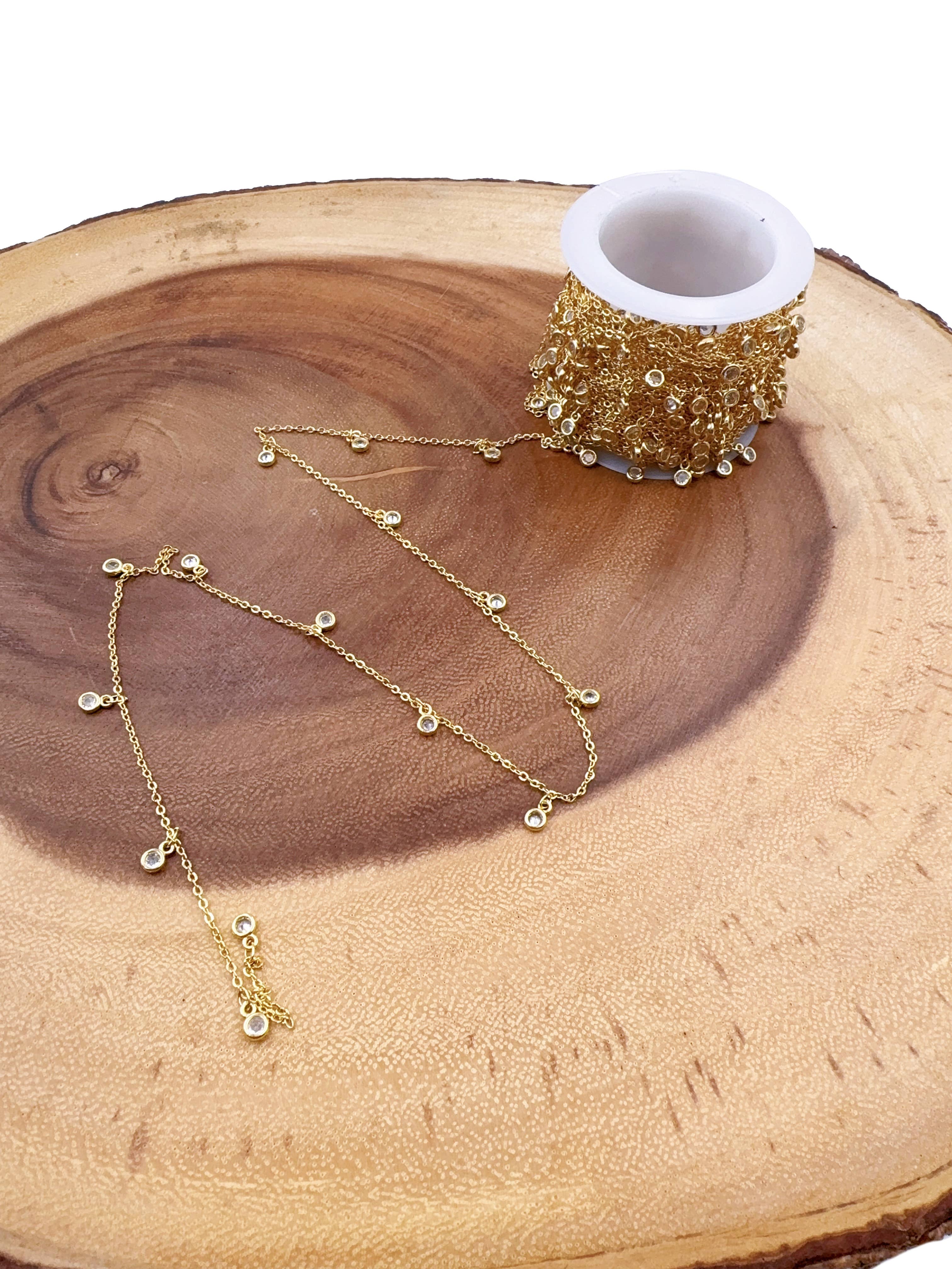 Beads Creation - Wholesale Craft Supplies - Gold Diamond CZ Bezel Necklace Craft Supplies Chain CH3253