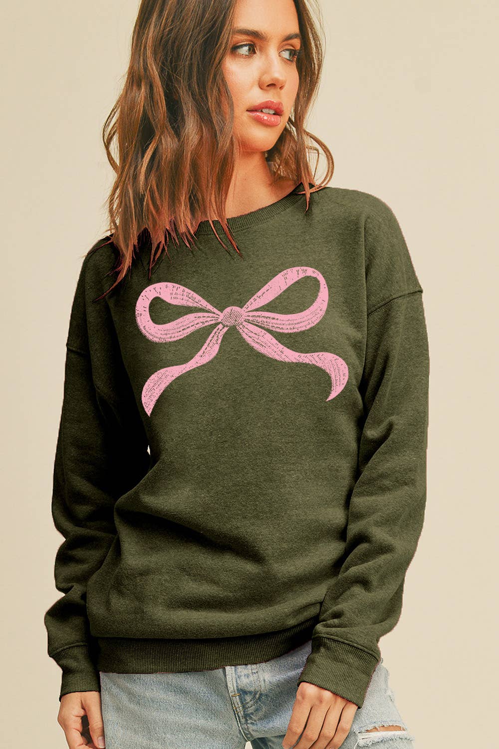 Honestee - Venta al por mayor Sudadera estampada - Mujer - Sudadera gráfica de manga larga con lazo11