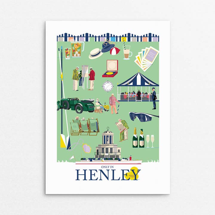 'Only in Henley' Greetings card for wholesale by Rachel Hunt Illustration