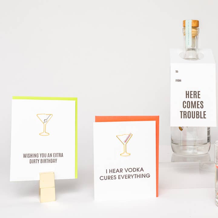 Chez Gagné - Wholesale Birthday Card - Extra Dirty Birthday - Martini Paper Clip Letterpress Card3