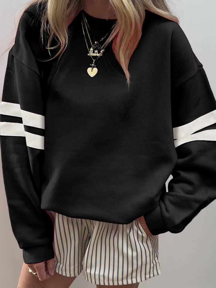 Babs + Birdie - Vente Sweat-shirt – femme - Rudy | Sweat-shirt oversize à épaules tombantes avec rayures universitaires14