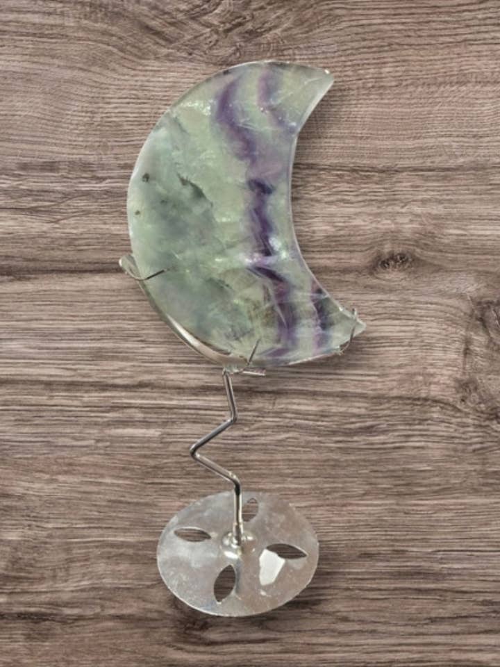 Flourite moon with stand for wholesale by Eclectic Wallflower Boutique
