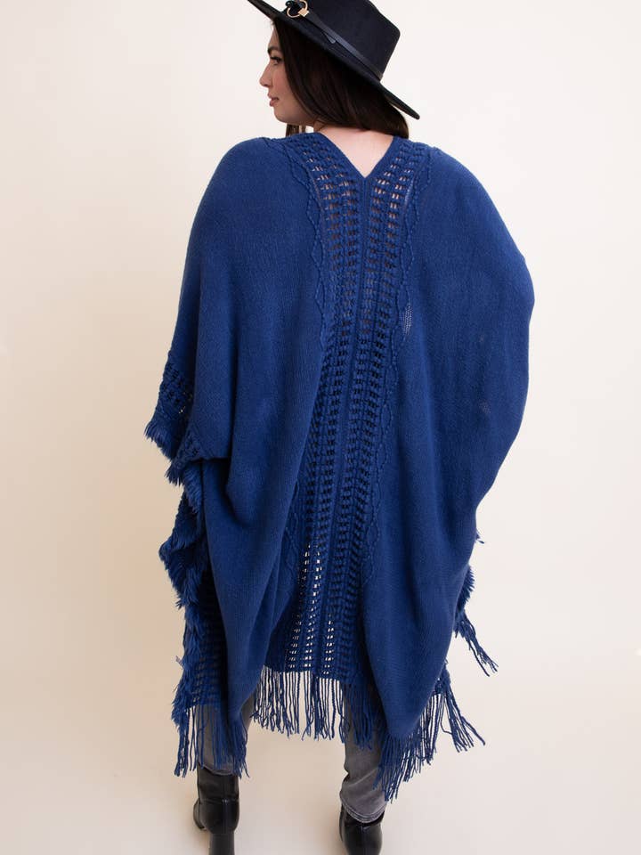 Leto Accessories - Wholesale Kimono - Women's - Open Work Frayed Border Bohemian Ruana - Fan Favorite!