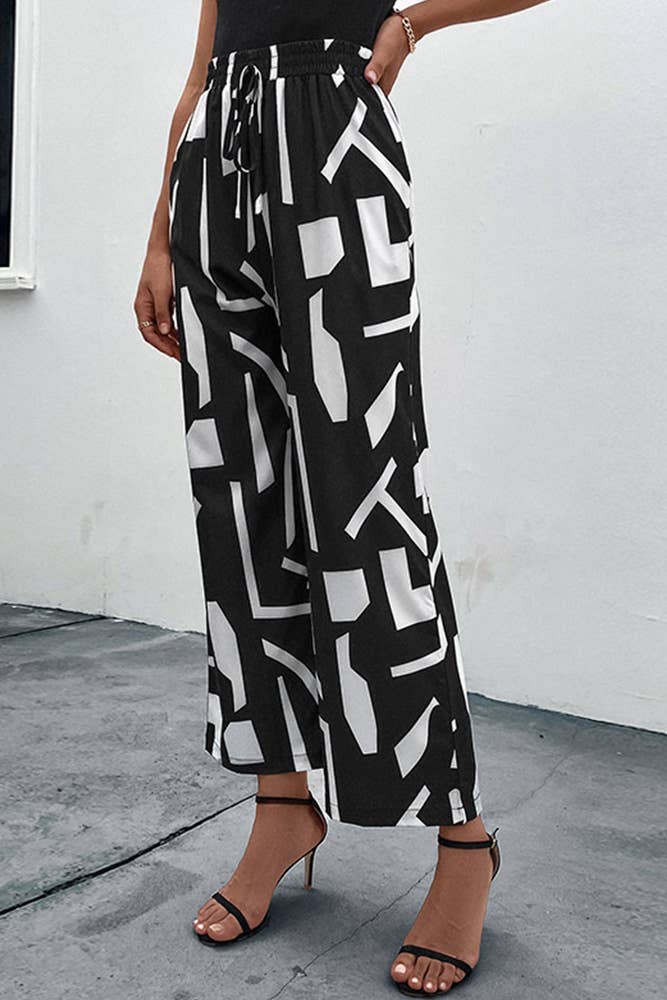 Sort Høj talje abstrakte printbukser BFZY636 for engroshandel på Faire2