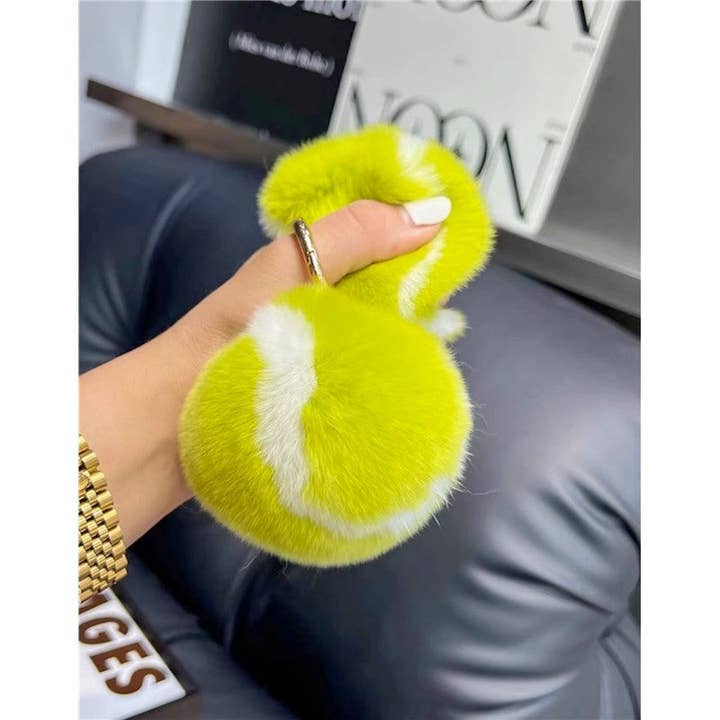 GREEN Rex Rabbit Fur Cute Fluffy Tennis Ball Keychain for wholesale on Faire5