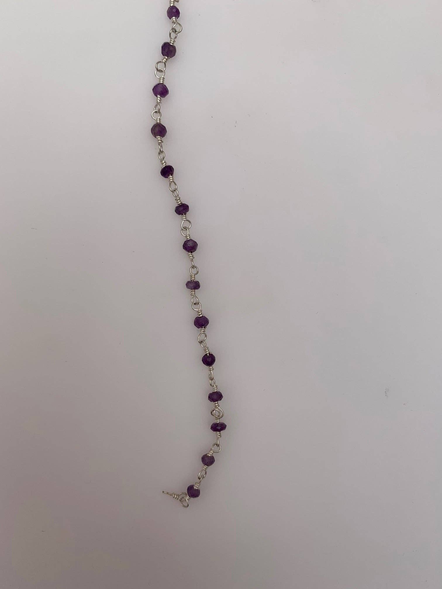 Purity Beads - Wholesale Prayer Beads Necklace - Amethyst Rosary Chain, Silver Plated, Faceted Natural Amethyst Chain, Size: 3mm, 1 foot.4