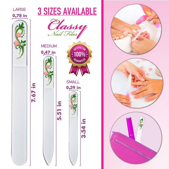 Classy Nail Files – Lima de unhas por atacado – Lima de Unhas de Cristal Pintada à Mão com Flores Swarovski Pretty Posie1