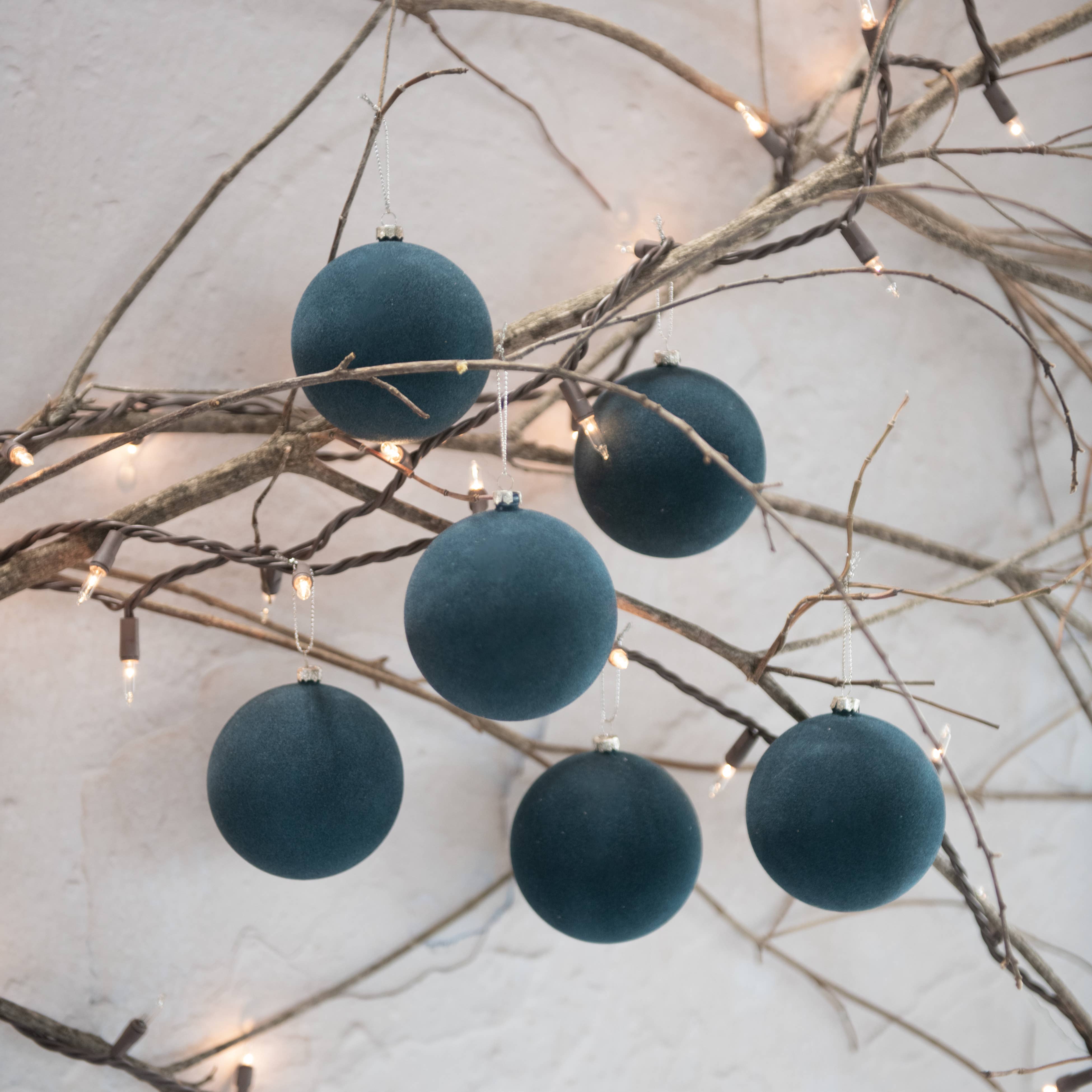 Ragon House - Wholesale Ornament Set - SET/ 6 - 3.25" DEEP OCEAN FLOCKED BALLS0