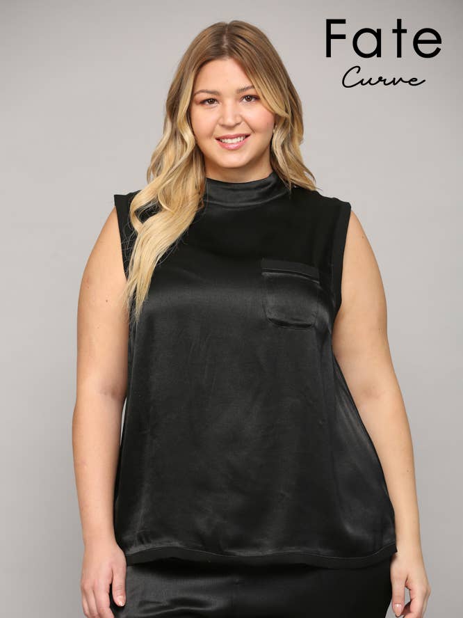 BLACK SLVL SATIN TOP WITH RIBBED TRIM FT3177P for wholesale on Faire