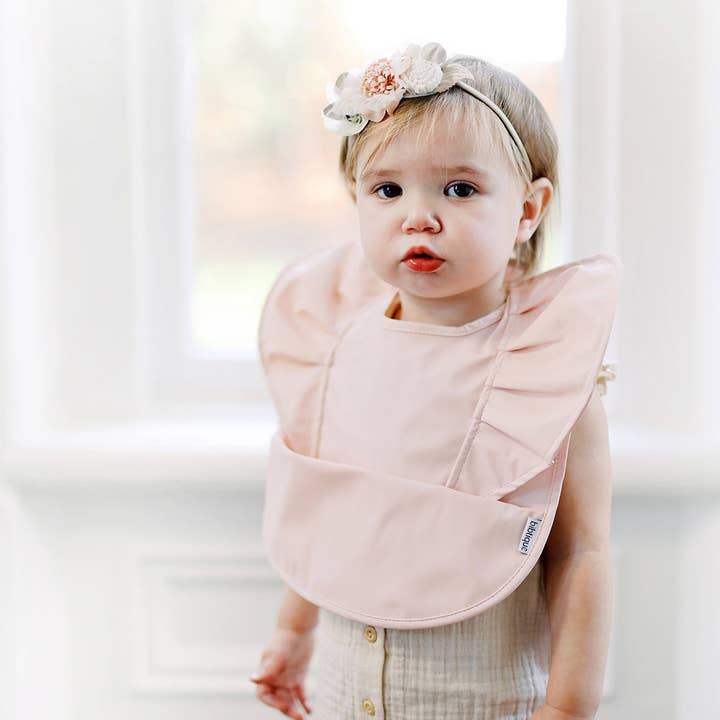 BIBTIQUE - Wholesale Bib - Baby - Peach Blush Angel Bib Girls Ruffle Waterproof Baby Bib