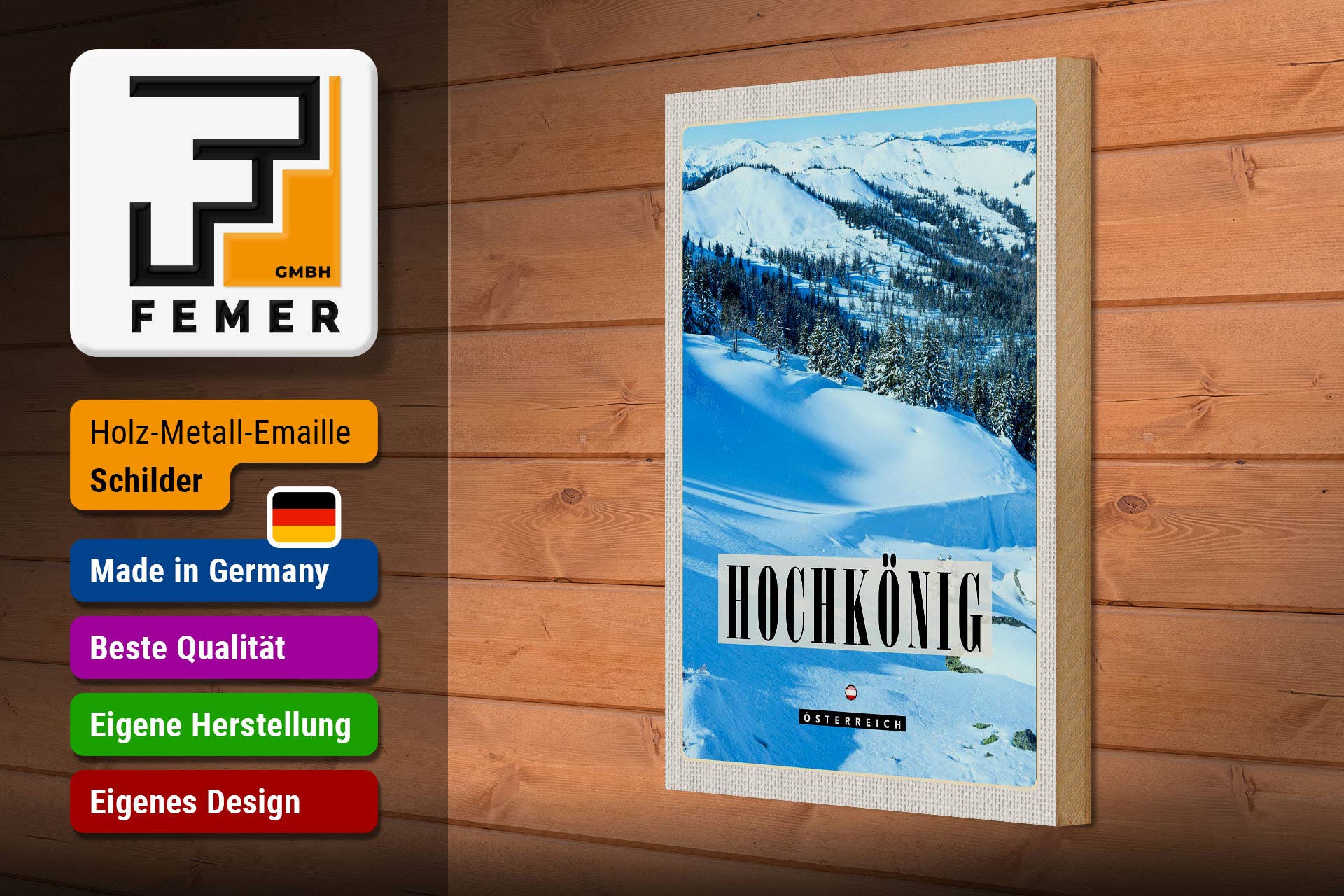 Femer - Wholesale Sign - Hochkönig Ski Slope Winter Snow Travel Wooden Sign 20 x 30 cm2