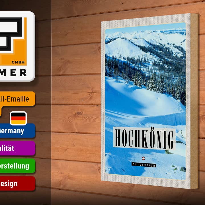 Femer - Wholesale Sign - Hochkönig Ski Slope Winter Snow Travel Wooden Sign 20 x 30 cm2
