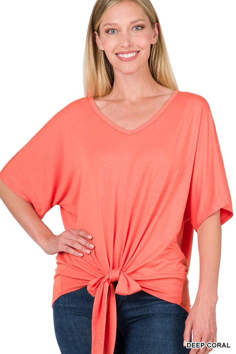 42POPS - Wholesale Tunic - Women's - ,..._ SI-18787 LUXE RAYON V-NECK TIE FRONT TOP15