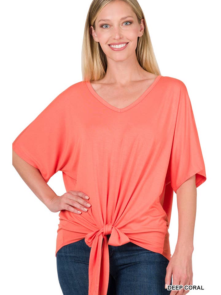 42POPS - Wholesale Tunic - Women's - ,..._ SI-18787 LUXE RAYON V-NECK TIE FRONT TOP15