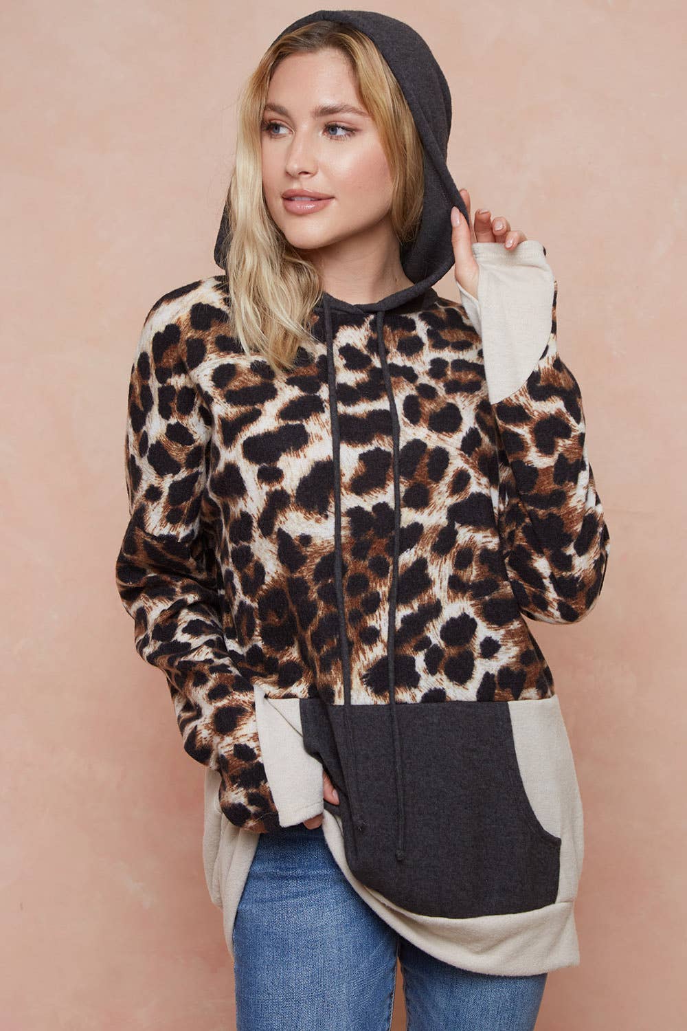 Moonshot Clothing - Wholesale Hoodie - Women's - MST2826-Against All Odds Leopard Colorblock Hoodie4