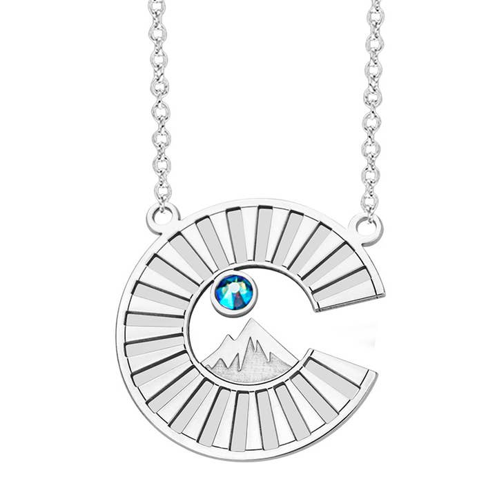 Silver Pendant with Colorado Logo with Mountain and Sky Blue for wholesale by Kavalis