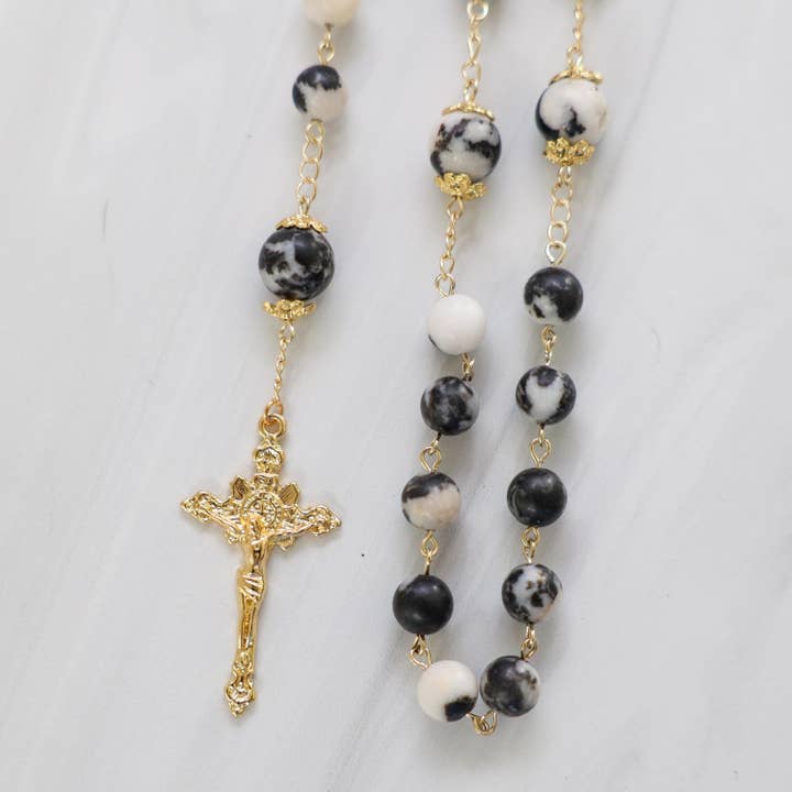 Handmade Marble Rosary With 18K Gold St. Benedict Center for wholesale by Forever Rosary