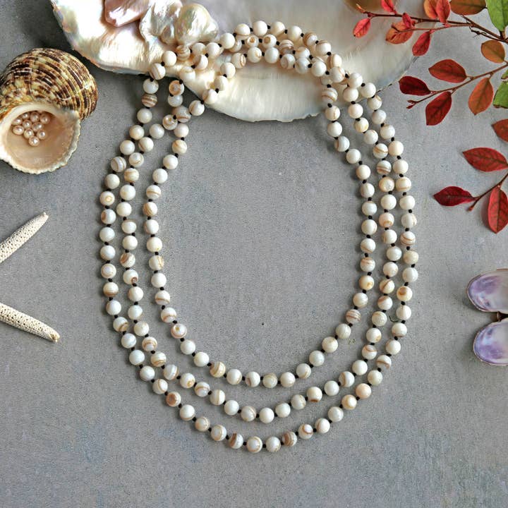 60" 8MM Brown Stripe Mother Of Pearl Infinity Necklace for wholesale by IST Jewelry