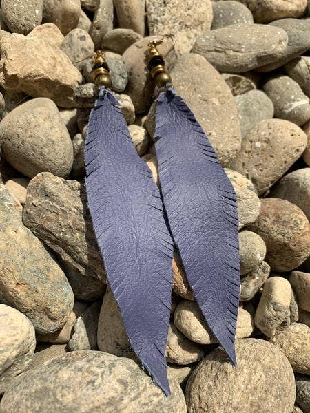 Periwinkle Long and Skinny Feather Leather Fringe Earring for wholesale by Laborde Jewelry