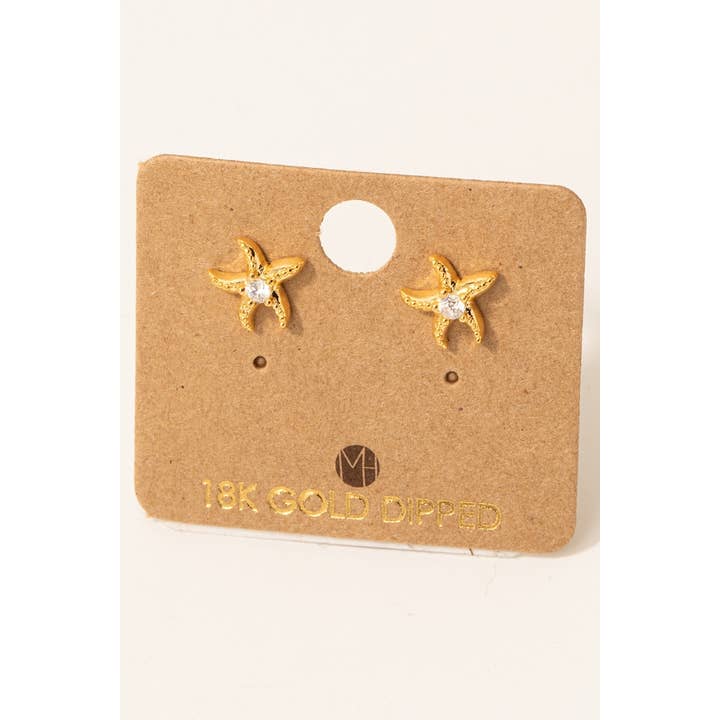 Fame Accessories - Wholesale Stud/Post Earrings - Gold Dipped Cz Starfish Stud Earrings