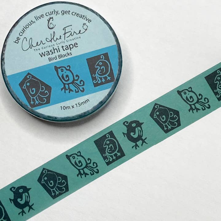 Cinta adhesiva con diseño de pájaros, color verde azulado, 15 mm para venta al por mayor de Cher the Fire
