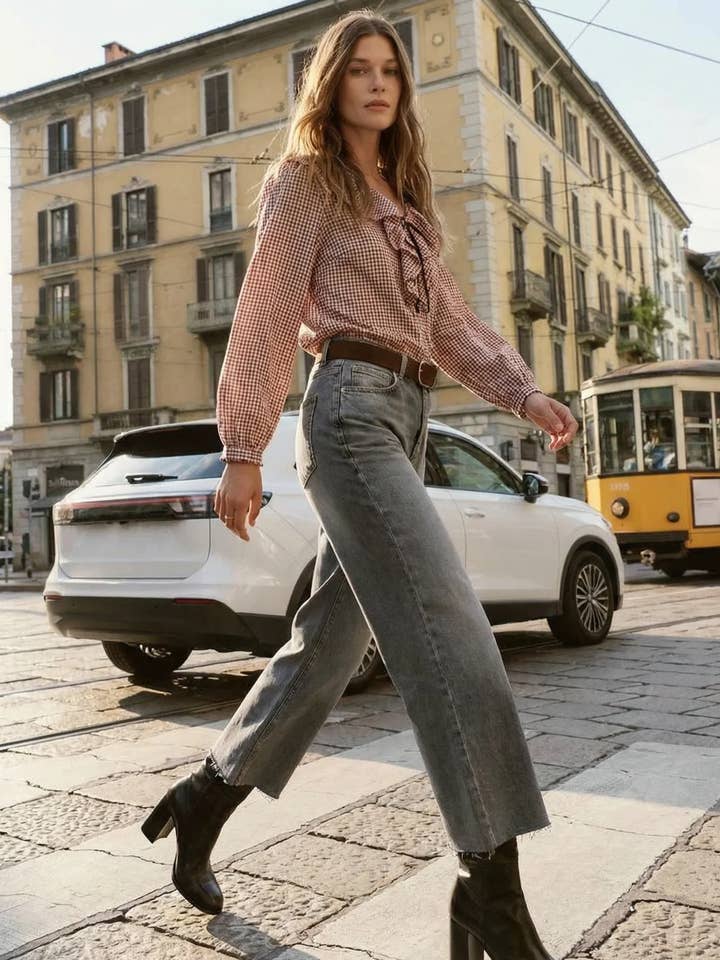 Aberdeen High Rise Wide Leg Crop Grey Worn for wholesale by Oliver Logan