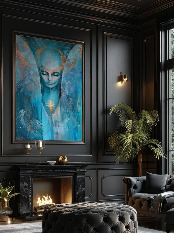 Ärkeängeln Haniel duk – Andlig ängelkonst i turkos för wholesale av Seelenzauberstudio