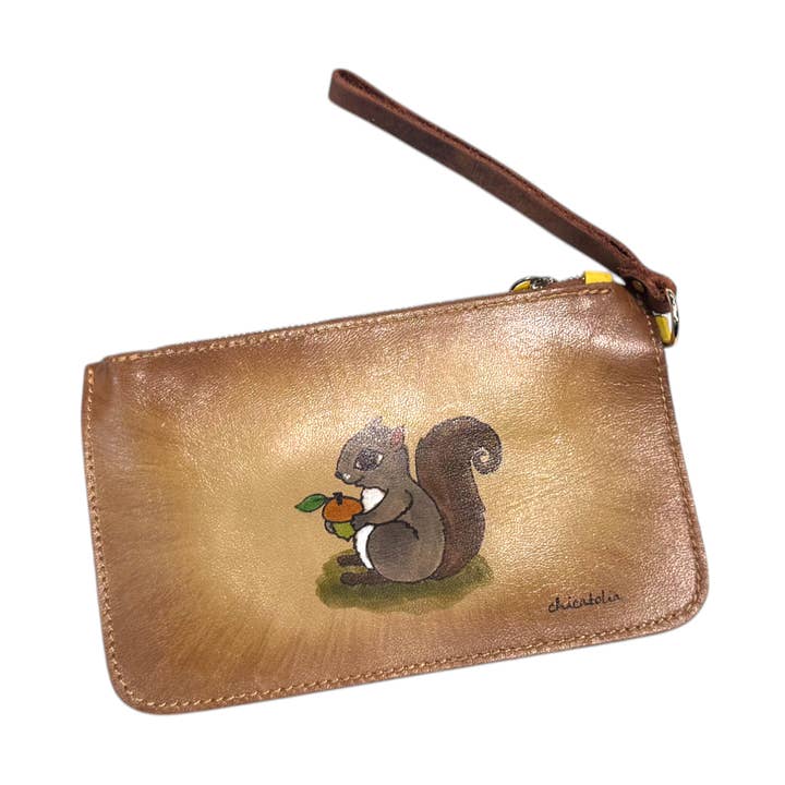 Hand Painted Leather Large Wallet Squirrel for wholesale by CRETE TRADING INC