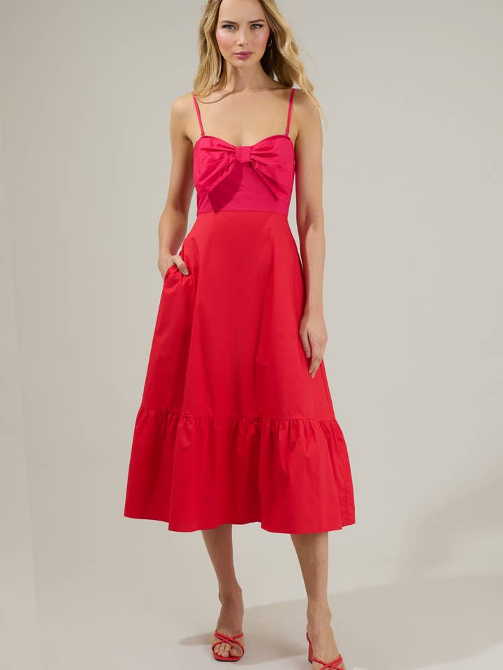 Perline Color Block Bow Midi Dress for wholesale by Sugarlips