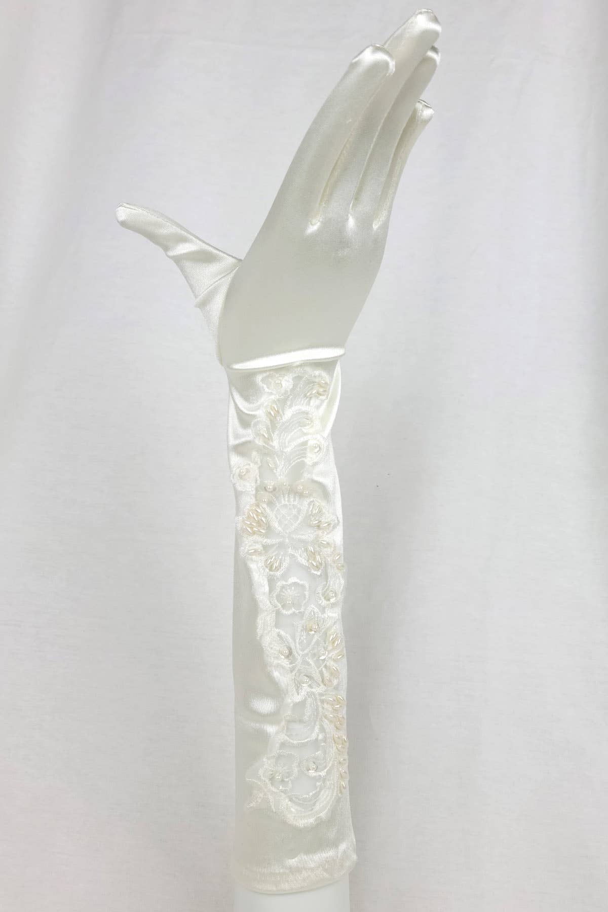 Chicas - Wholesale Gloves – Women's - Pair of Satin Lace Gloves With Pearls and Beading G42910BL0