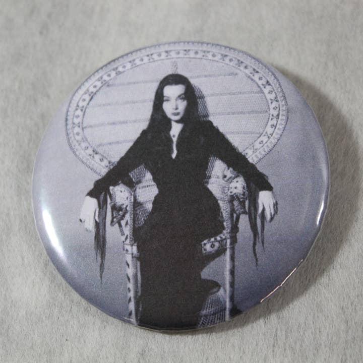 Morticia Addams Button 2 for wholesale by Raven Design