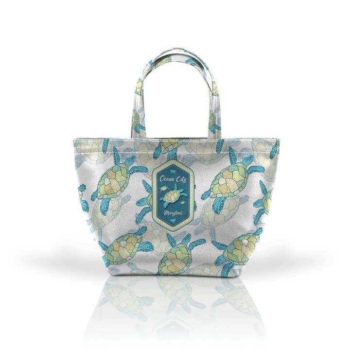 Matrix - Wholesale Tote Bag - Women's - Customizable Vegan Leather Cutie Tote: Sea Turtle Swim