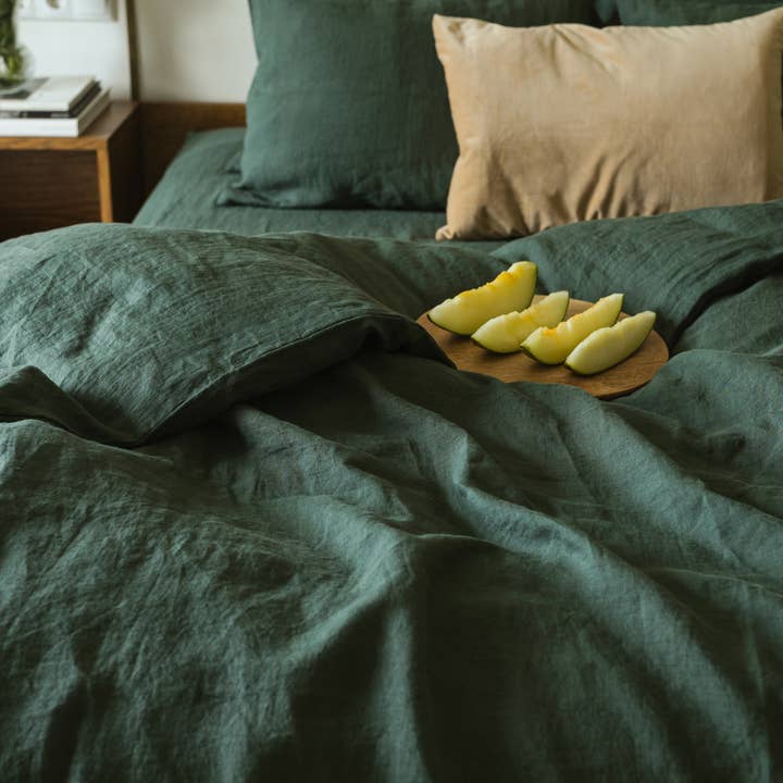 Linen Spells - Wholesale Bedding set - Linen Bedding Set In Forest Green (1 DC+2 Pillowcases)3