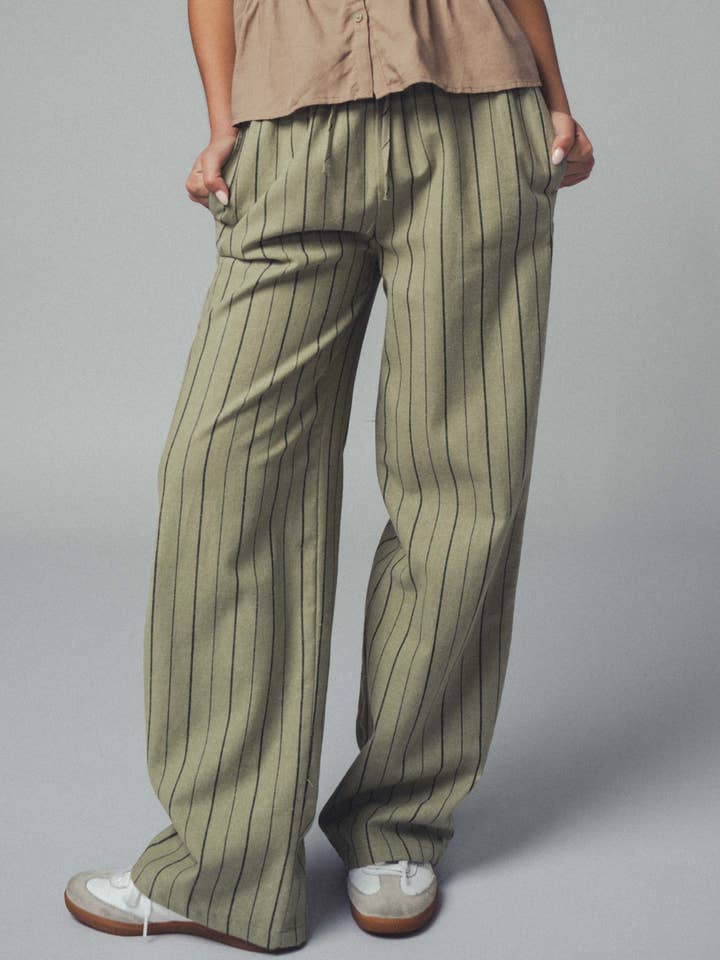 Urban Daizy - Wholesale Pants - Women's - Wide-Leg Linen Stripe Pants