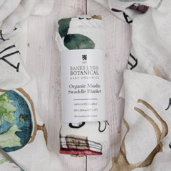 Bamboo Baby Swaddle Blanket, Alphabet Print for wholesale by Banks-Lyon Botanical