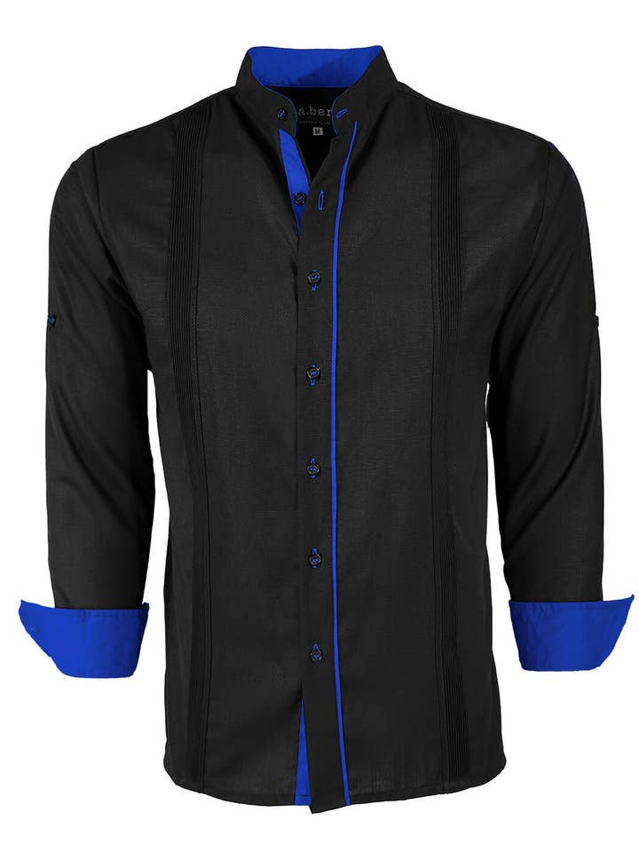 Y.A.Bera Clothing Modern Guayaberas - Wholesale Button Down Shirt - Men's - Couture Black Clásico Mandarin Presidencial Guayabera17