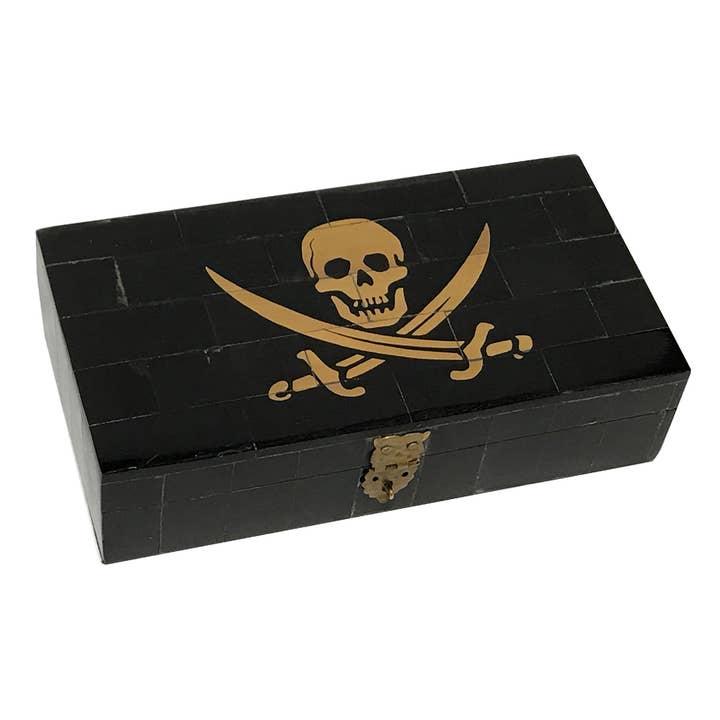 Madison Bay Co. - Historical Home Decor Reproductions - Wholesale Decorative Box - 6-1/4" Pirate Captain Jack Rackham Flag Black Horn Box