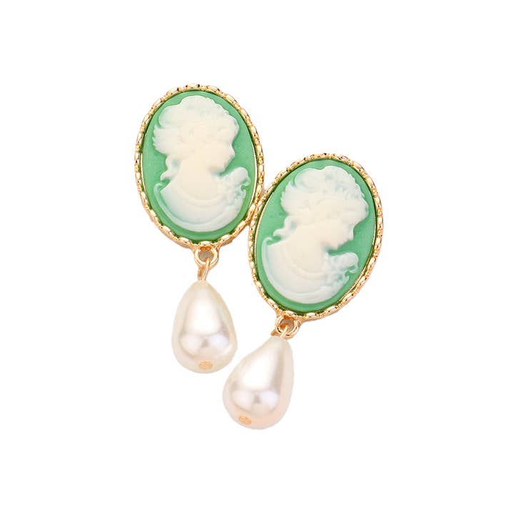 Sensibling Corp. - Wholesale Dangle Earrings - Teardrop Pearl Dangle Cameo Earrings7