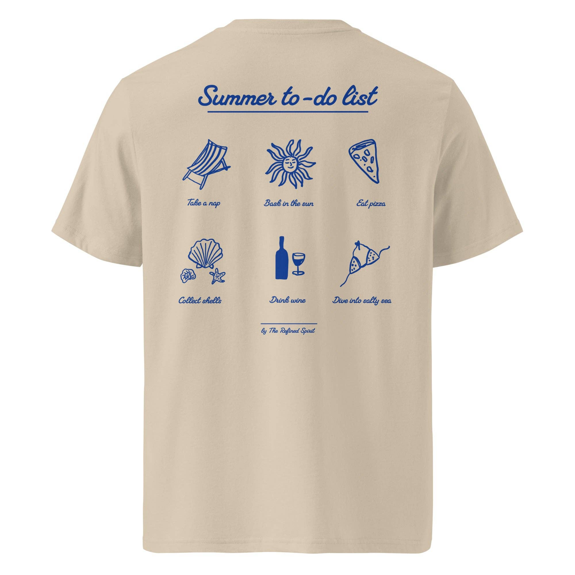 The Refined Spirit - Vendita all'ingrosso Maglietta serigrafata - Unisex - Lista delle cose da fare in estate - T-shirt biologica5