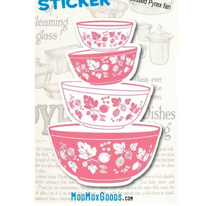 Sticker Pyrex Pink Gooseberry Bowls Stack 3 Inch for wholesale by ModMoxGoods