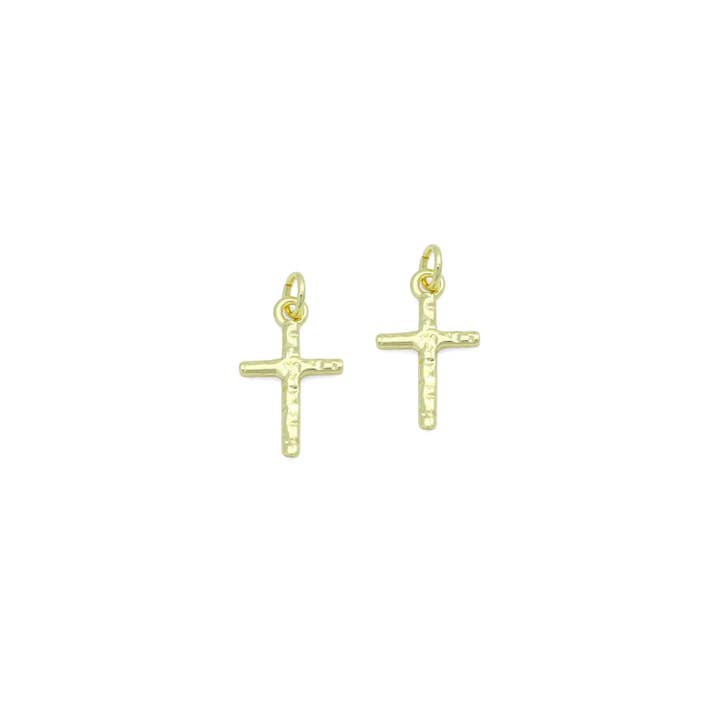 Hammered Gold Cross Charm Pendant,Sku#LX857 for wholesale by BestBeads&Beyond