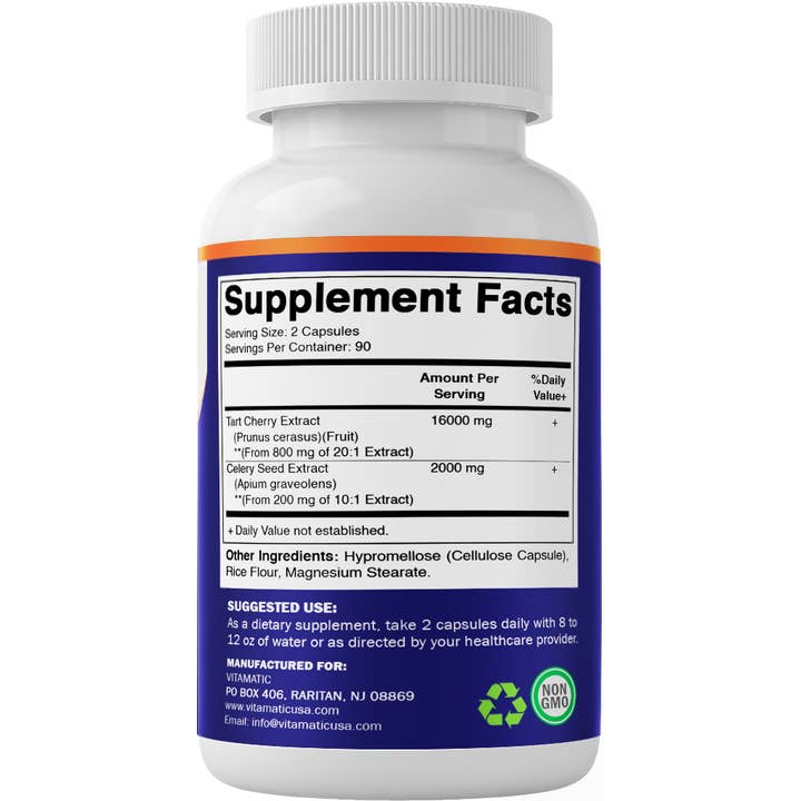 Vitamatic - Wholesale Oral supplement/vitamin - Vitamatic | Tart Cherry with Celery Seed | 180 Veg Capsules7