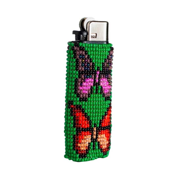 Green Parpar -Beaded Lighter Case with Colorful Butterfly for wholesale by Mother Sierra