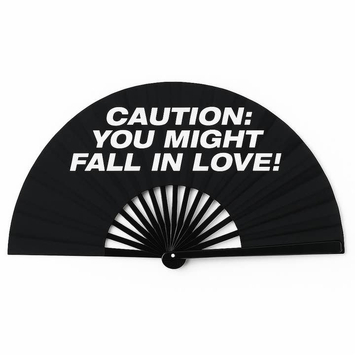 That Gay Creation – wholesale Handheld folding fan – Caution: You Might Fall In Love Large Clacking Fan