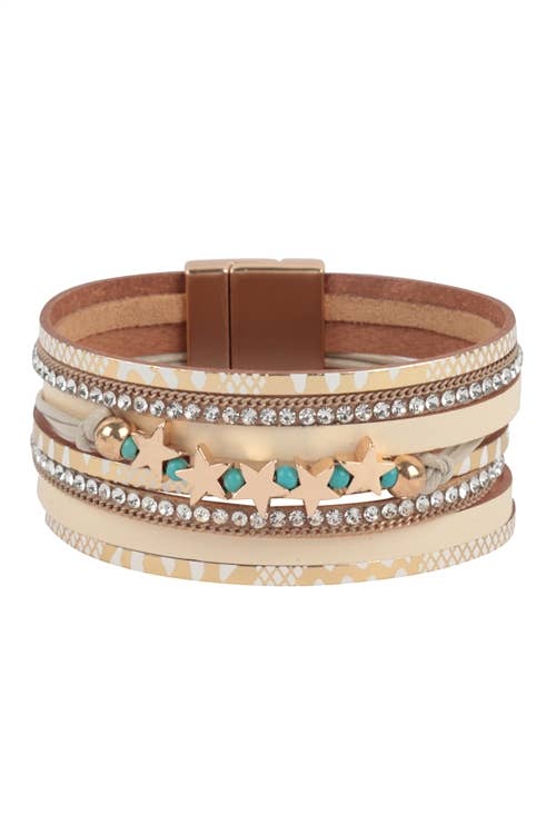 MYS Wholesale Inc - Wholesale Bangle Bracelet - Snake Print Leather Wrap With Star Magnetic Lock1