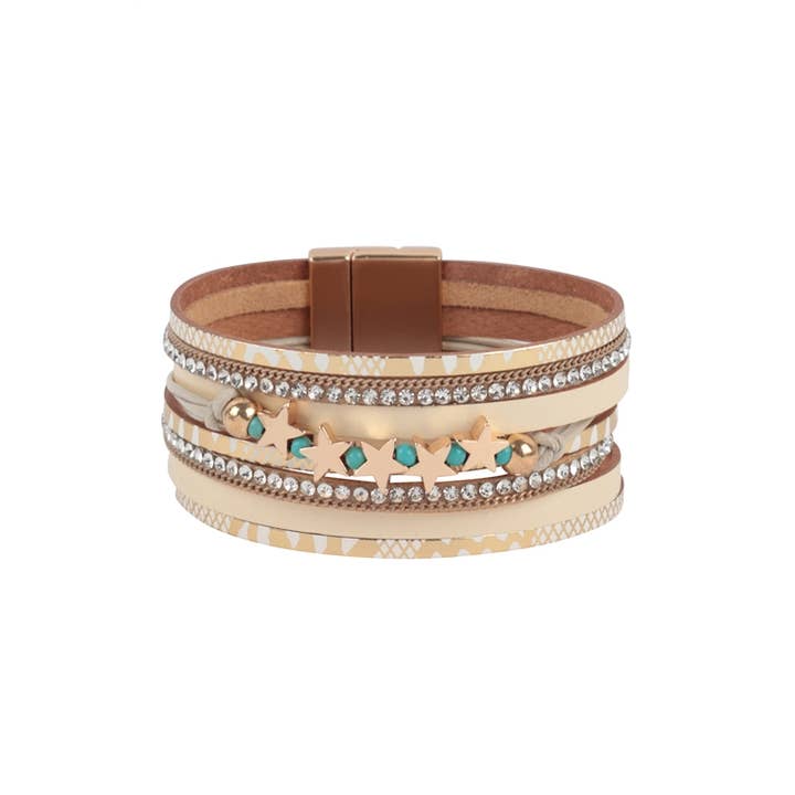 MYS Wholesale Inc - Wholesale Bangle Bracelet - Snake Print Leather Wrap With Star Magnetic Lock1
